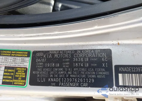 2007 Kia Rio Lx from USA, damaged, VIN KNADE123976261129